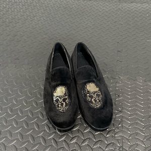 Black Velvet Skull Slip on Dress Shoe